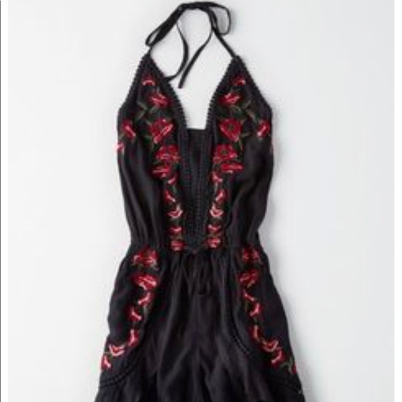 American Eagle Outfitters Pants - American eagle embroider floral halter romper